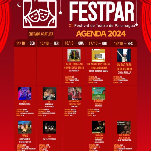 12º Festival de Teatro de Paranaguá – FESTPAR começa nesta segunda-feira (14)