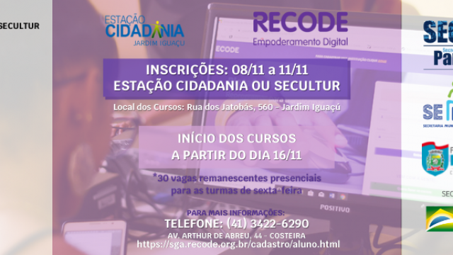 Secultur disponibiliza 30 vagas para cursos na Estação Cidadania
