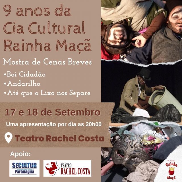 Cia Cultural Rainha Maçã apresenta “Mostra de Cenas Breves” no Teatro Rachel Costa neste final de semana